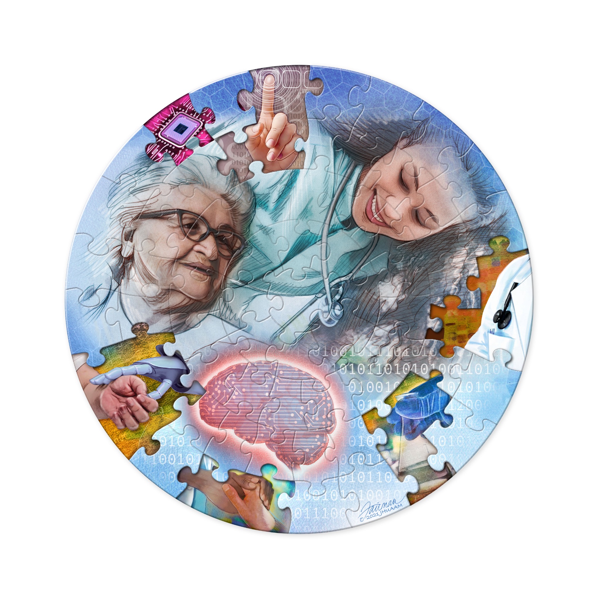 Illustration connecting aging research and care