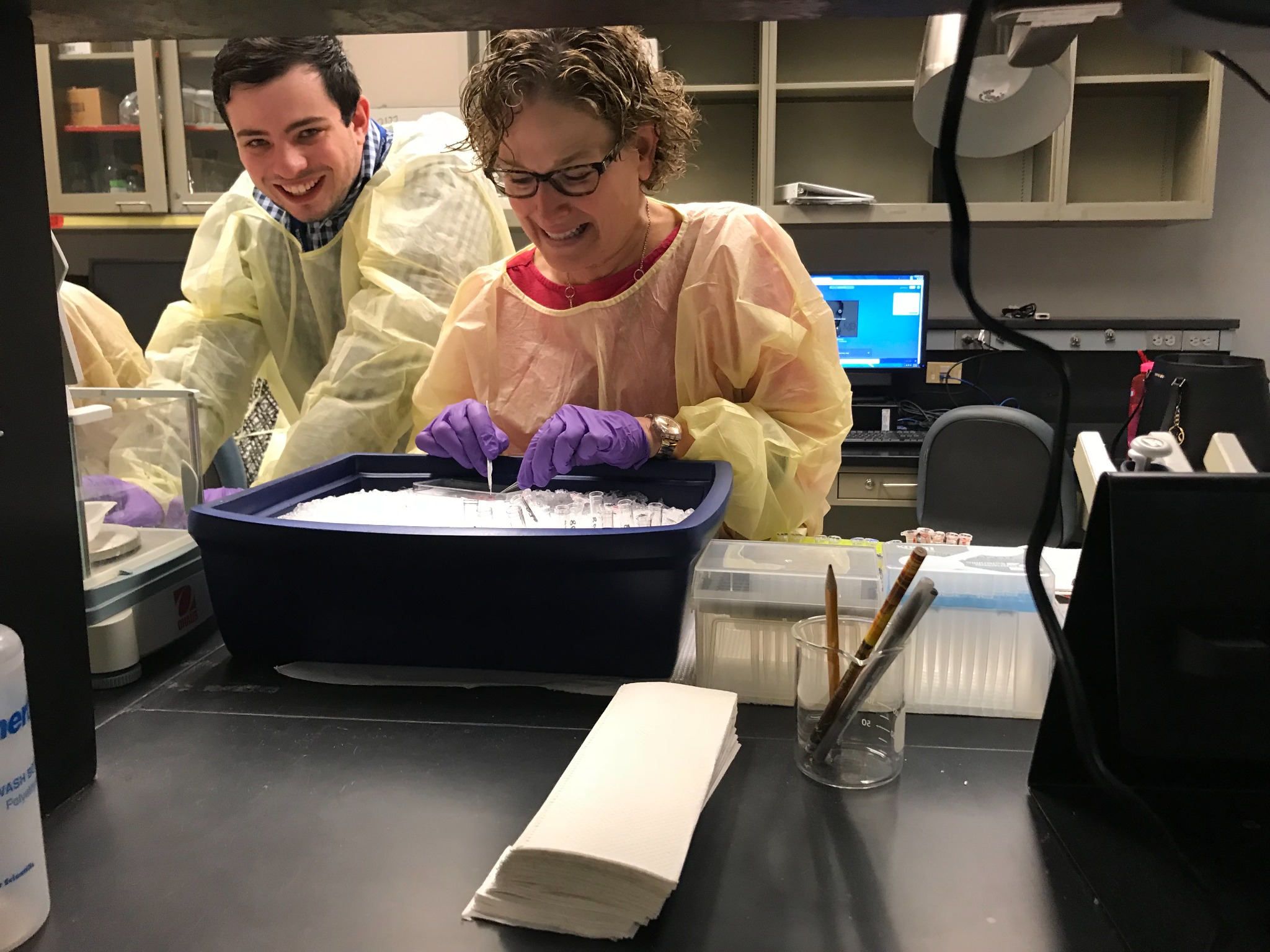 Two people working together at the laboratory bench