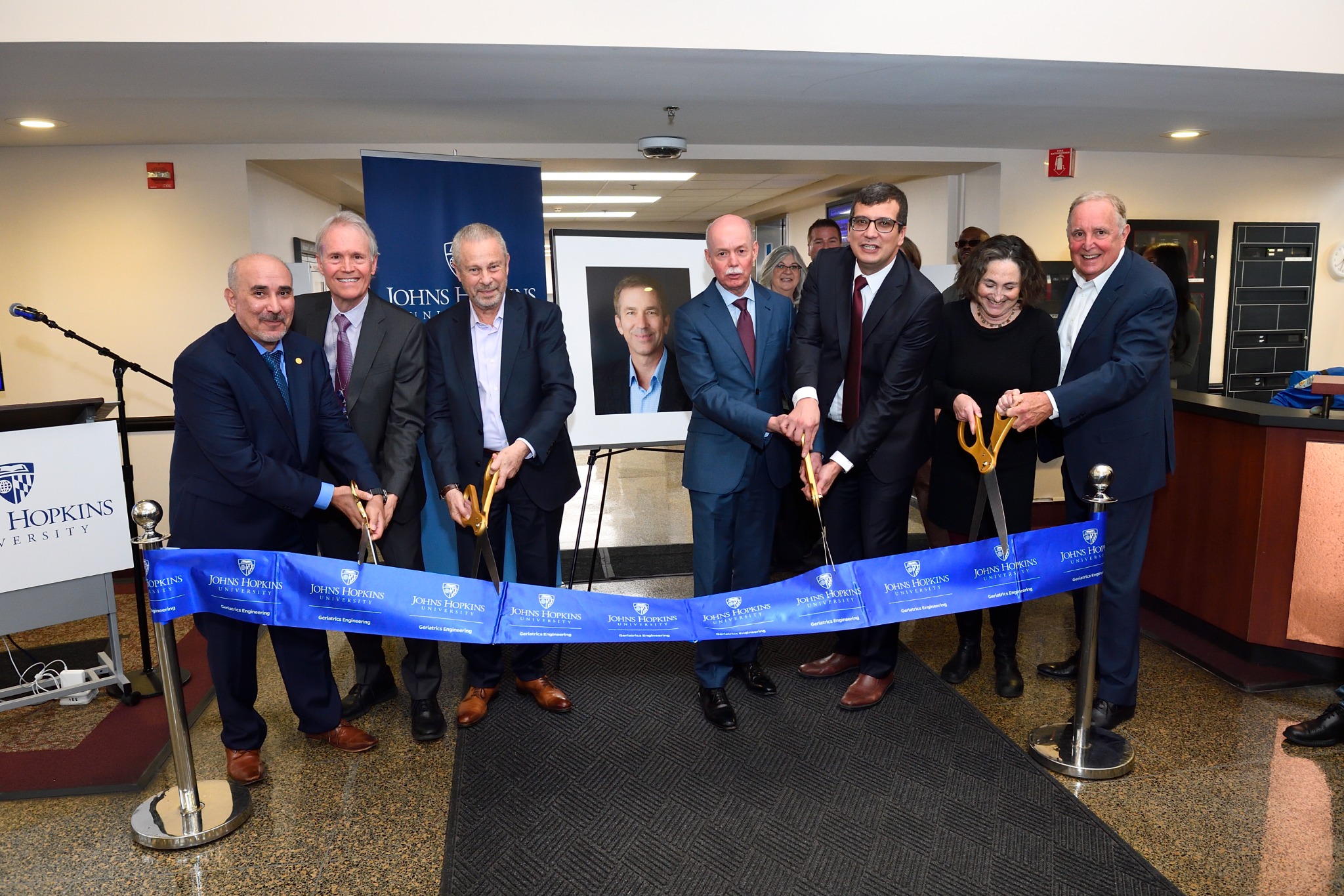 Ribbon-cutting gathering at Johns Hopkins Geriatrics Engineering